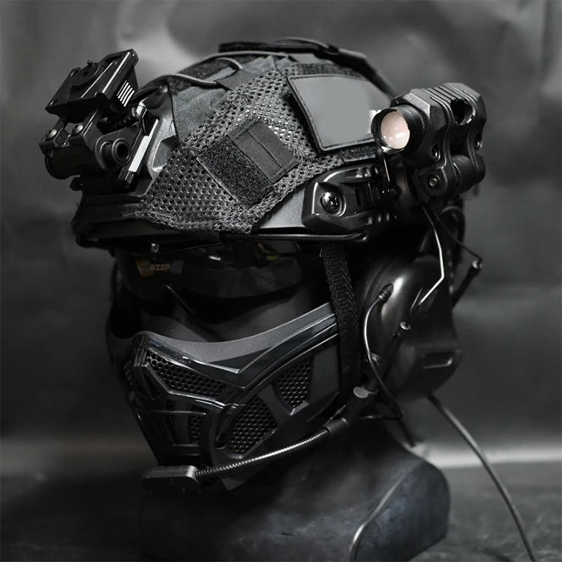 Fast Airsoft Helmet Set With Tactical Headset Night Vision Model Nvg Bracket Mask Flashlight Helmet Cloth Battery Pack Goggles
