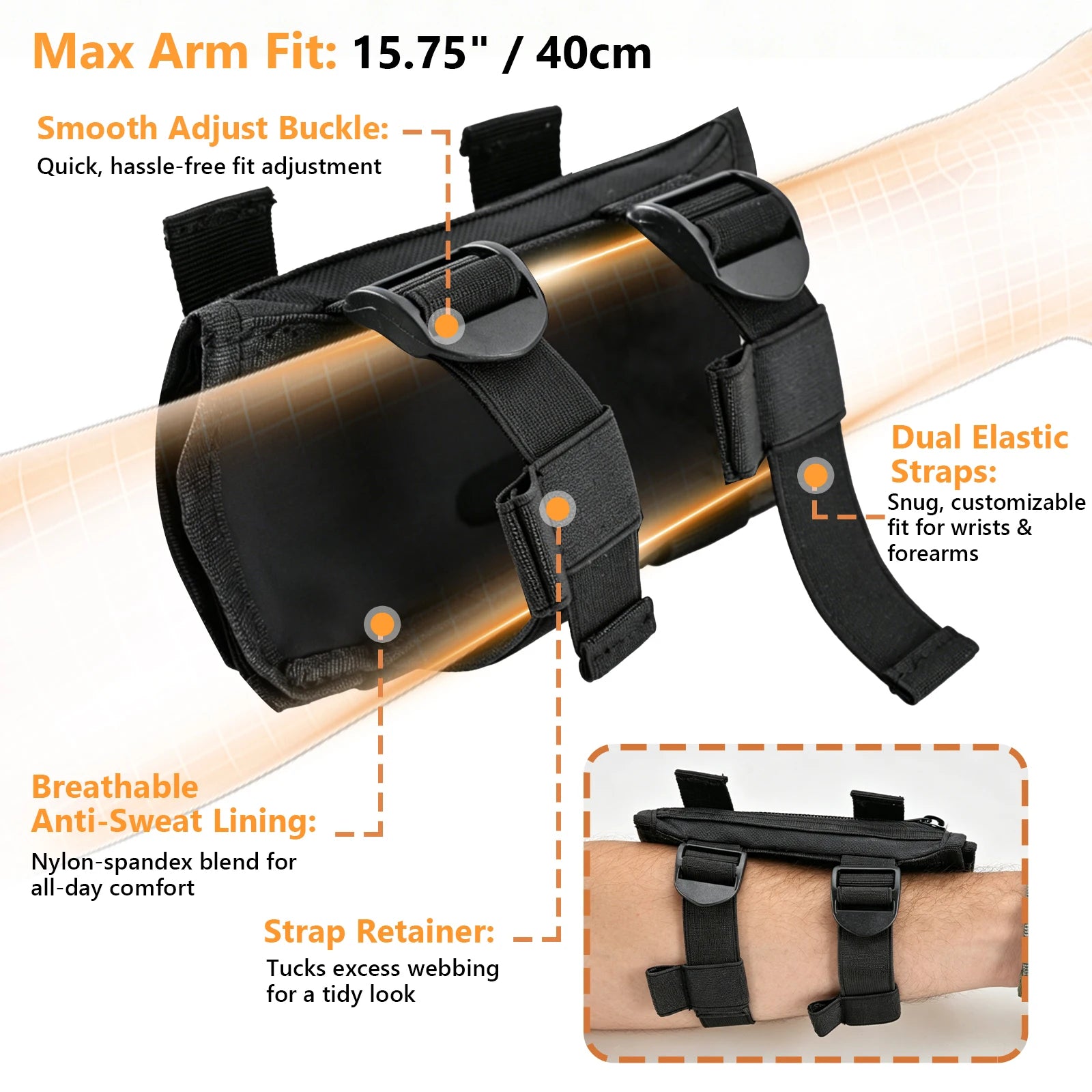 Tactical Map Arm Sleeve Map Holder Wristband Adjustable Breathable Wrist Map Pouch Card with Zipper Pocket for Shooting Hunting