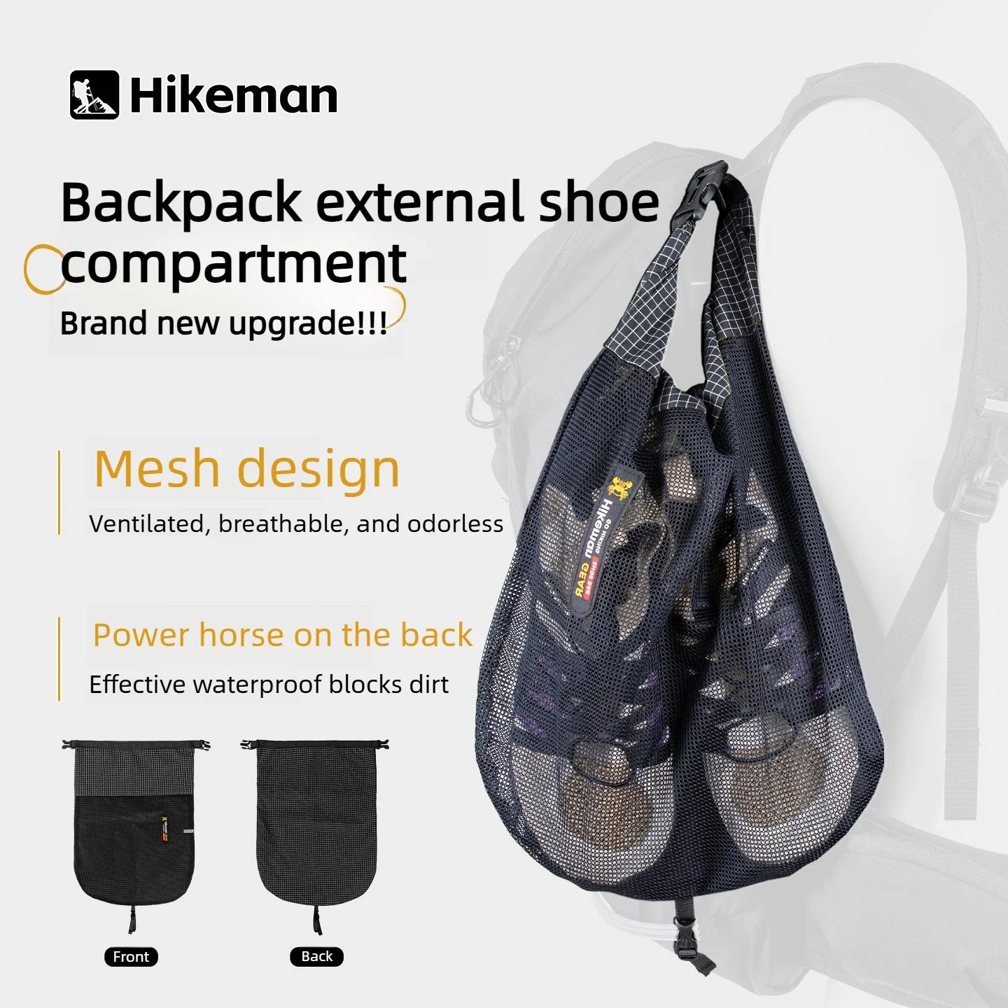 Ultralight Dyneema Shoe Storage Pouch Breathable Mesh Backpack Hanging Shoe Bag Roll-top Organizer for Hiking Camping Gym Travel