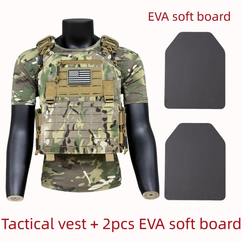 Military Style Tactical Training Vest Multi-Pocket MOLLE Waistcoat Outdoor Daily Exercise Field Training Clothes 6094 black
