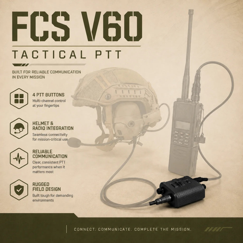 Tactical FCS V60 Dual Channel Transmitter Receiver Connector For AMP Headset Comtac3 HeadSet 6 PIN Adapter Cable KN6 To U174/U