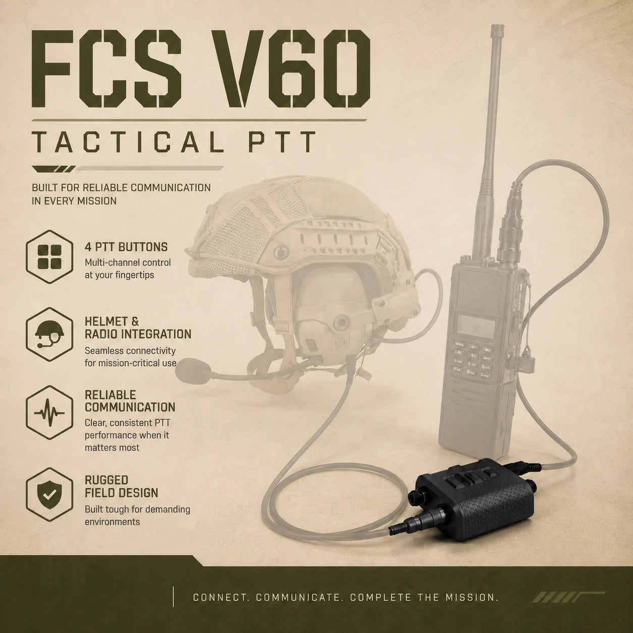 Tactical FCS V60 Dual Channel Transmitter Receiver Connector For AMP Headset Comtac3 HeadSet 6 PIN Adapter Cable KN6 To U174/U