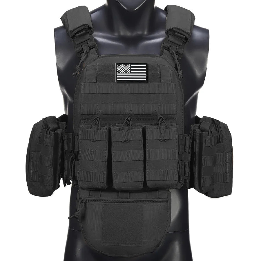 The quick release seven piece hunting vest for shoulders and waist uses tear resistant and wear-resistant materials