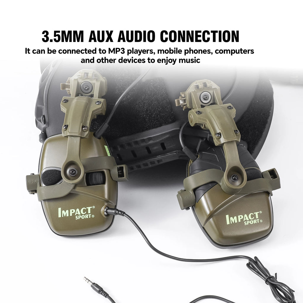 Tactical Helmet Mounted Electronic Earmuff FAST Rail Compatible Sound Amplification Noise Reduction Headset for Shooting Hunting