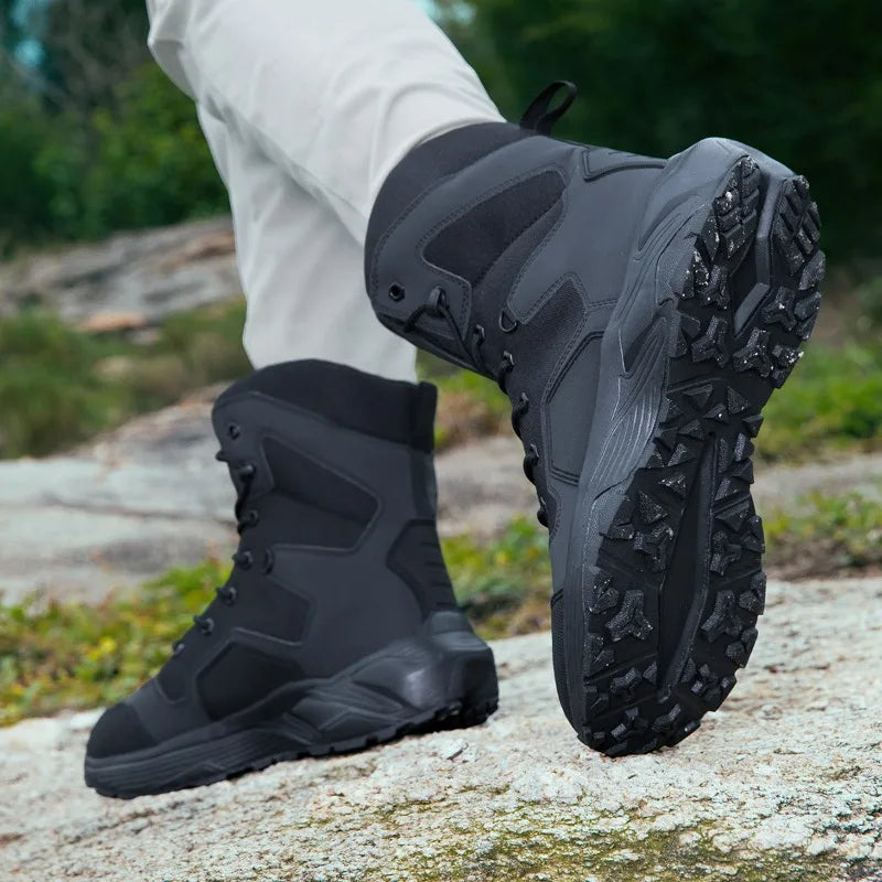 Men Tactical Boots Lace Up Wild Combat Training Boots Anti-slip Outdoor Hiking Shoes Waterproof Jungle Hunting Sneakers Boots