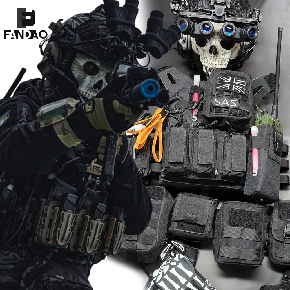 Call of Duty 19 Complete Set of Tactical Equipment Night Raid Ghost Airsoft Cosplay Prop with Vest Hemlet Belt Set for CS Gaming