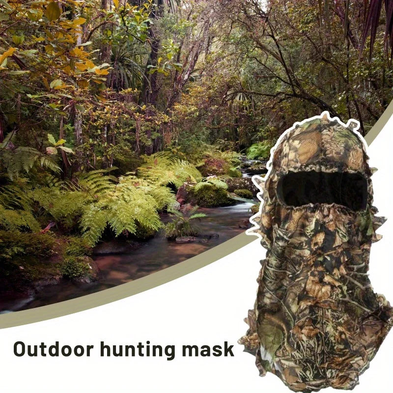 3D Hunting Face Mask Camouflage Leaf Camo Face Cover For Outdoors Realistic Foliage Hunting Mask Breathable Tactical Face Veil