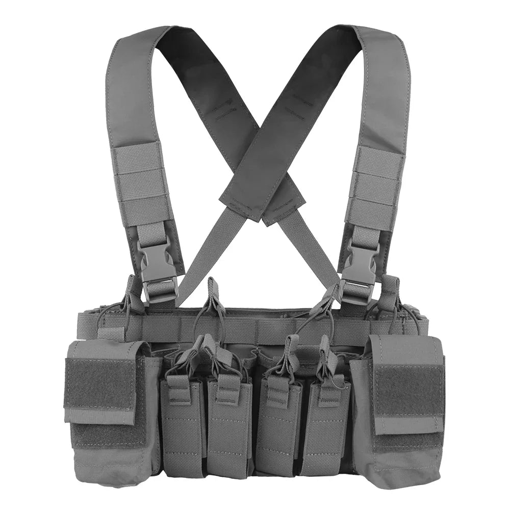 Tactical Chest Rig MOLLE Plate Carrier Vest Quadruple Storage Pouches For 9mm 5.56 Magazines Outdoor Hunting Shooting Equipment