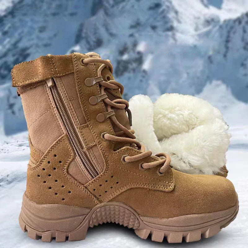 Men's Brown Tactical Boots Suede Cowhide Side Zipper Desert Boots Puncture Resistant Water Repellent For Hiking Camping Hunting