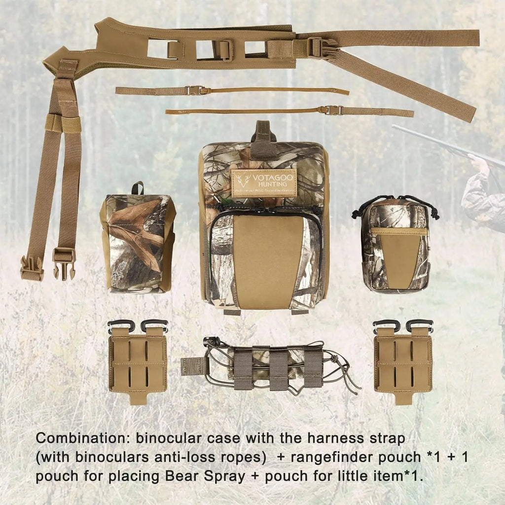VOTAGOO Binocular Harness Case Bino Chest Pack Magnetic Closure MOLLE System Water Repellent for Hunting Outdoor