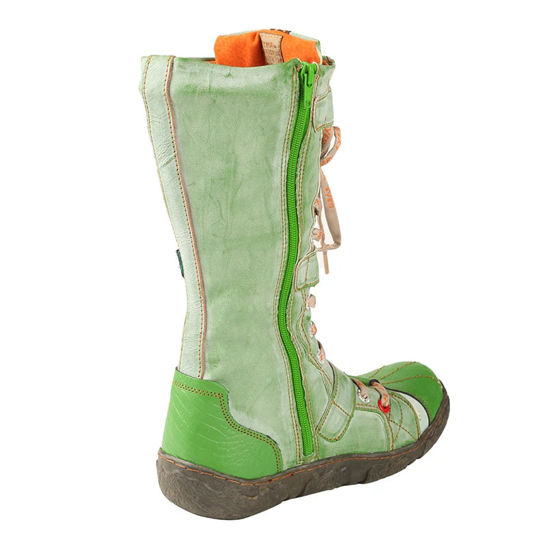 TMA EYES Strape-Accent Washed PU Leather Flat  Winter Warmth Women's Boot With Plus Size