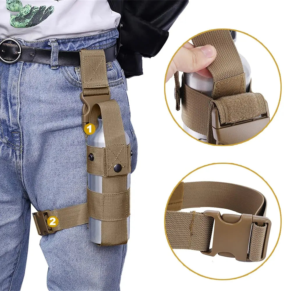 Left or Right Drop Leg Water Bottle Holster Interphone Radio Pepper Spray Holder Adjustable MK9 Pepper Spray Thigh Pouch