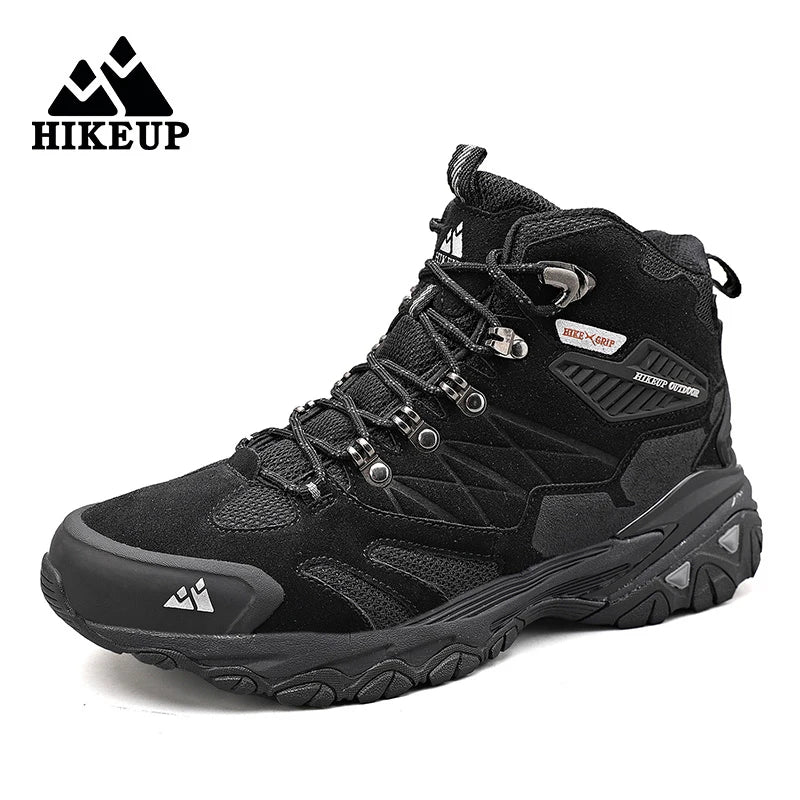 HIKEUP Winter Boot Men Outdoor Hiking Boots Suede High Top Leather Outdoor Trekking Sneakers Mens Mountain Tactical Boots