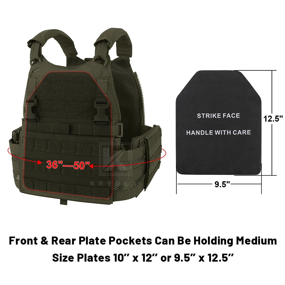 KRYDEX Tactical Modular Men's Vest MOLLE Heavy Duty SCARAB Plate Carrier Vest With Side Pouch For Airsoft Paintball Hunting