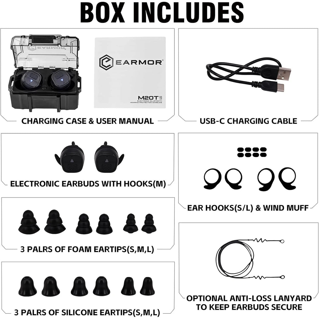 EARMOR M20T PRO Electronic Shooting Ear Protection, NRR 30dB Bluetooth 5.4 Noise Cancelling Sound Amplification