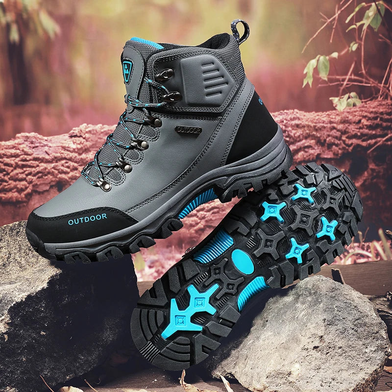 All Season Men's High Top Outdoor Hiking Shoes Waterproof Mountain Sneakers Anti-slip Climbing Trekking Shoes Male Off-road Boot