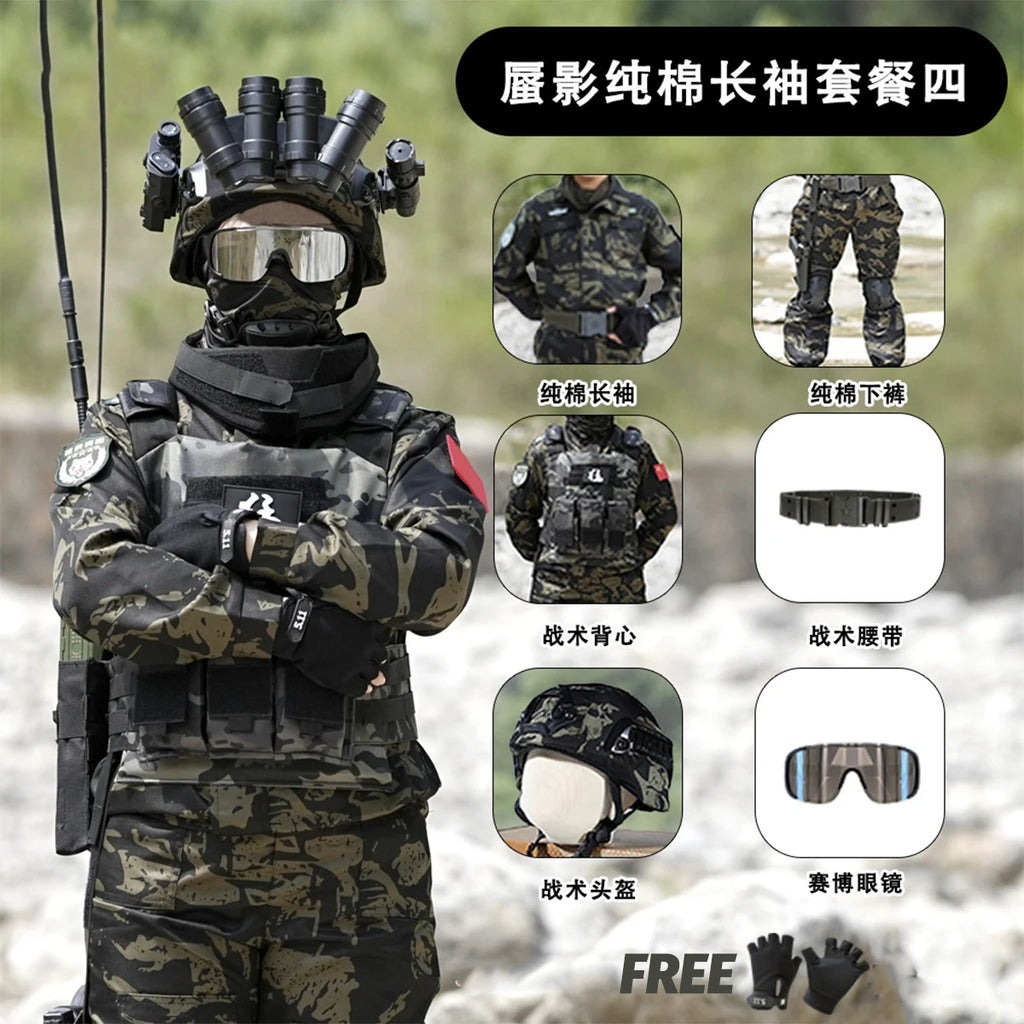 Kid's Camouflage Set with Tactical Helmet Gear Accessories for Airgun Paintball Shooting Special Forces Children's Training Suit