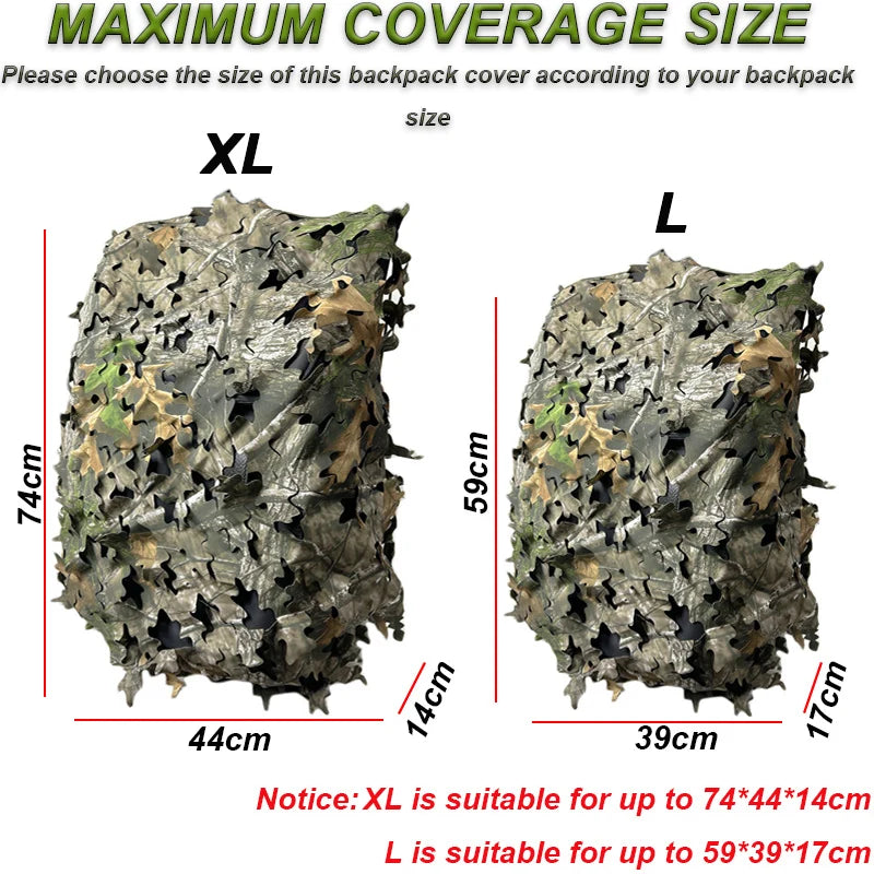 3D Bionic Leaf Shape Backpack Cover Iaser Cutting Outdoor Hunting Camo Backpack Cover Hunting Backpack Accessories