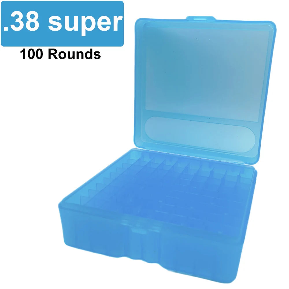100 Rounds Tactical Bullet Box Pistol Ammo Case for .38 Spec/.38 Super/.38 SW/.32 HR/.357 Caliber Ammo Hunting Gun Accessories
