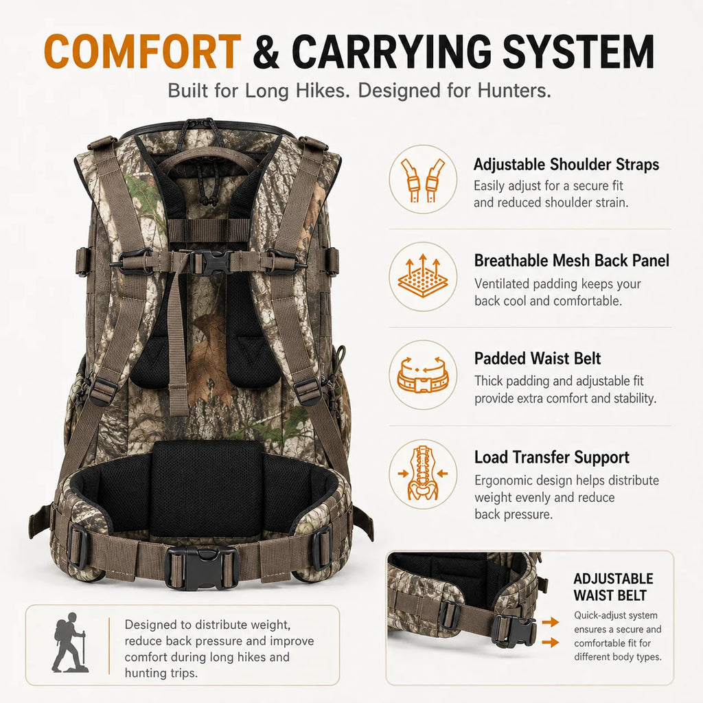 30L Hunting Backpack Camo Waterproof Hiking Pack MOLLE Outdoor Camping Trekking Bag