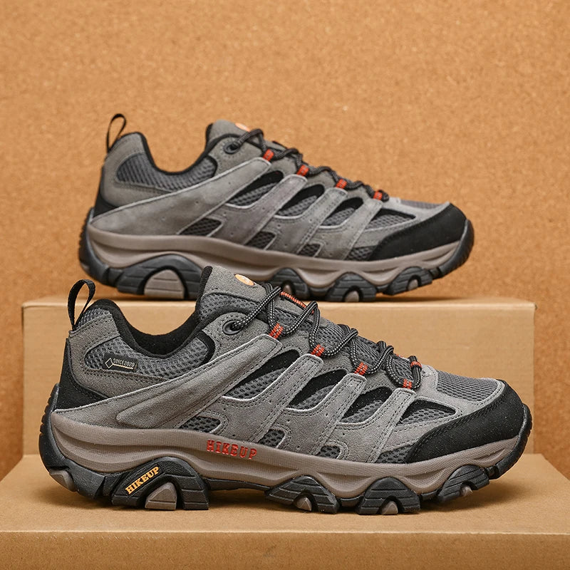 HIKEUP Sneakers for Men Hiking Shoes Leather Trekking Boots Women Camping Hunting Mens Mountain Tactical Ankle Boots Run Sneaker