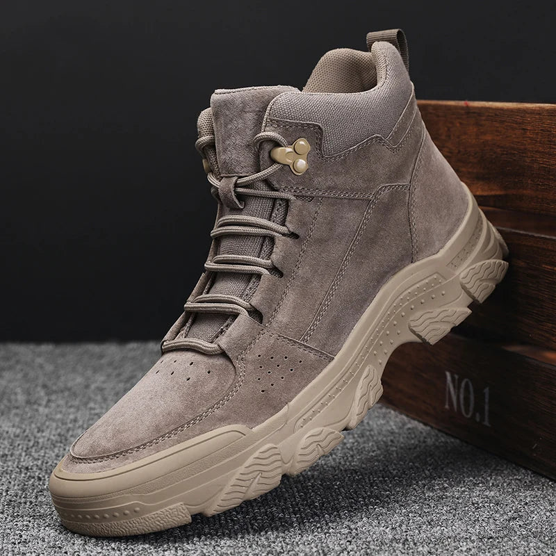Suede Leather Ankle Boots for Men Hand High-top Hiking Shoes Outdoor Non-slip Male Motocross Boots Versatile Leisure Walk Botas
