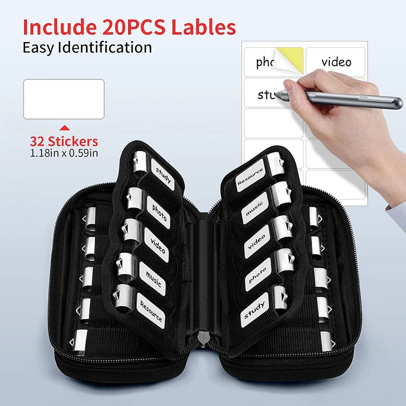 10 20 Slots USB Flash Drive Case With Labels Thumb Drive Holder Case USB Organizer Storage Bag Organizer For USB Memory Stick