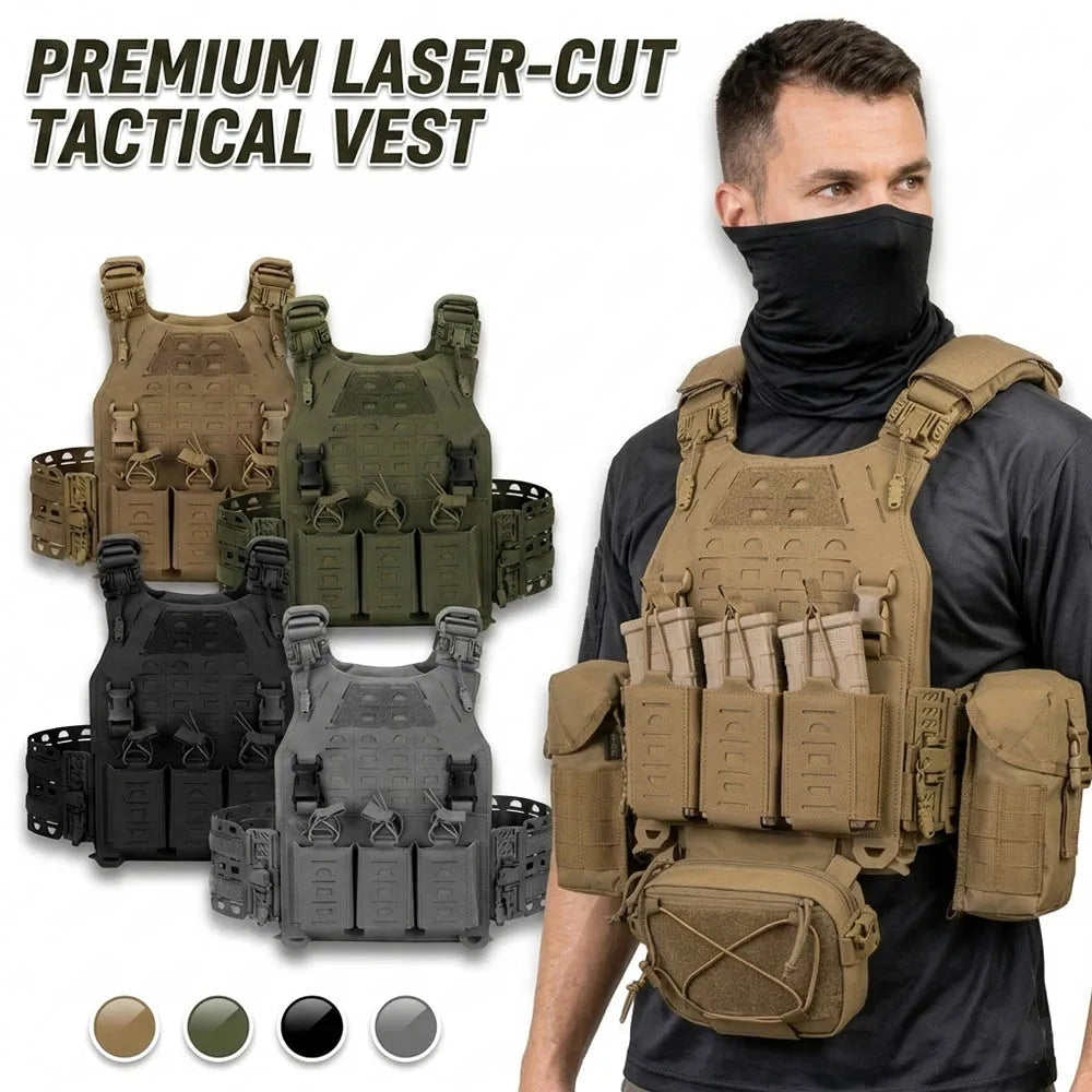 Men's Quick-Release Tactical Vest Lightweight Modular 3D Breathable Outdoor Training Vest for Shooting Hunting Hiking Camping