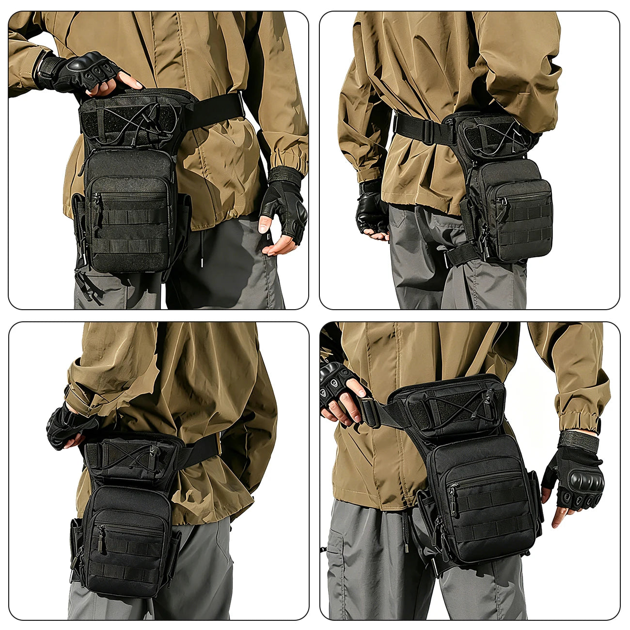Multi functional quick release leg bag, storage bag, layered storage, waist and leg strap fixation, elastic strap