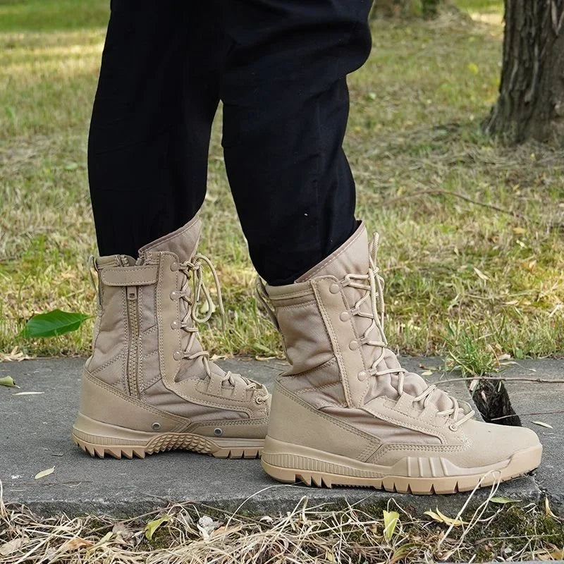 New High-Top Men's Leather Hiking Work Boots Non-Slip Lightweight Combat &Tactical Breathable Desert Boots