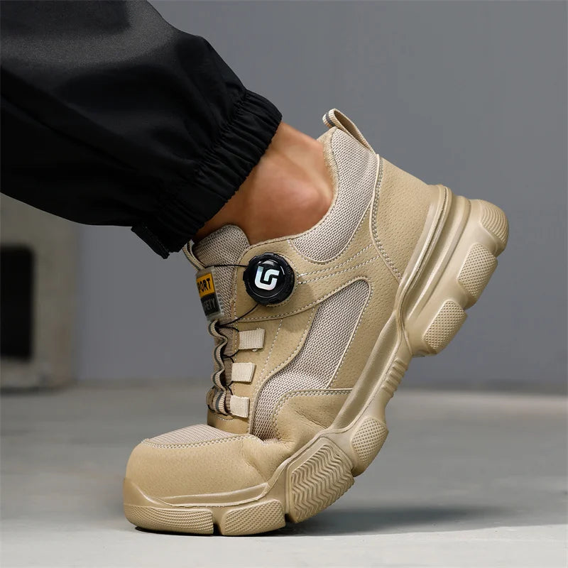 New 2025 Rotating Button Work Shoes Safety Sneakers Breathable Summer Male Boots Lightweight Indestructible Steel Toe Footwear