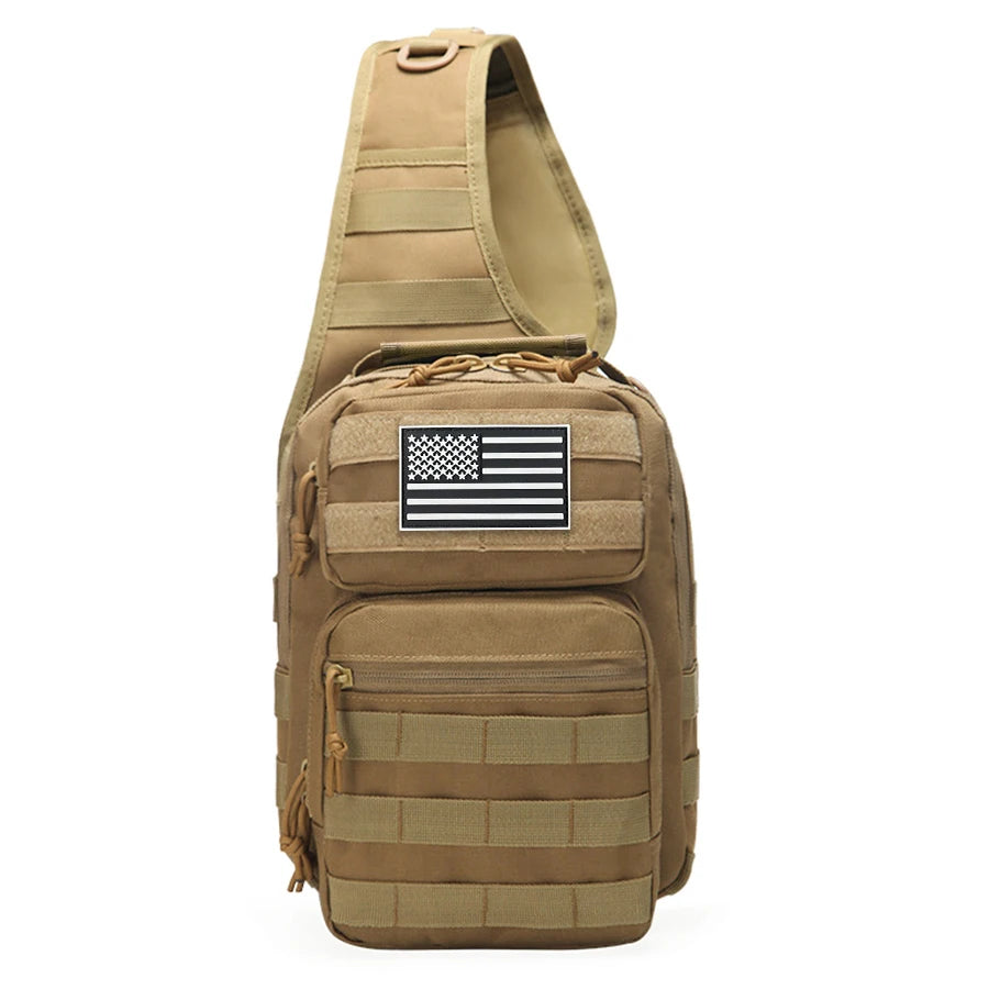 Large shoulder bag with adjustable shoulder strap and MOLLE extended webbing, multi compartment layered outdoor chest bag