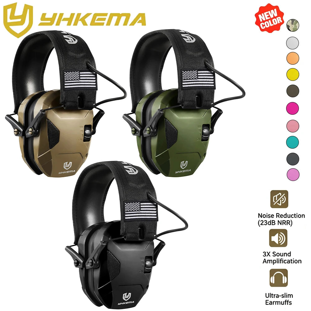YHKEMA Electronic Shooting Headset Head-mounted Tactical Shooting Active Noise Reduction Headphones NRR 23dB