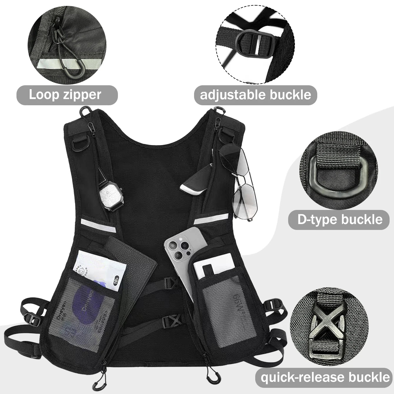 Lightweight Reflective Vest Safety Gear with Multi Pockets for Running Cycling Hiking, Secure Storage for Phone Wallet
