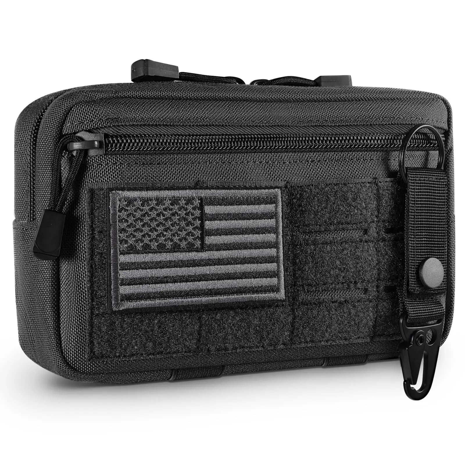 Tactical Molle Admin Pouch Utility Laser Cut EDC Tool Pouch Bag Horizontal Modular Pouches Include US Flag Patch and Keychain