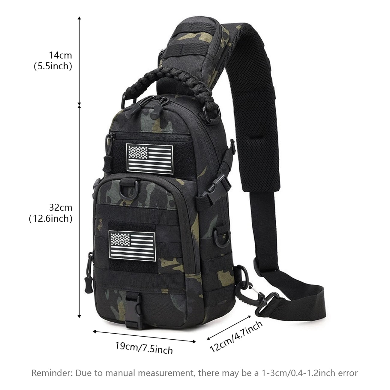 Multi functional crossbody chest bag Molle expansion system adjustable, widened, breathable single shoulder strap woven handle