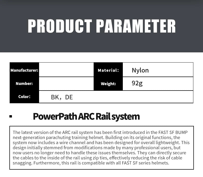 Hunting FAST SF SUPER High Cut Helmet ARC Rail Compatible with FAST Helmet, Multi Functional ARC Rail, Airsoft  Training