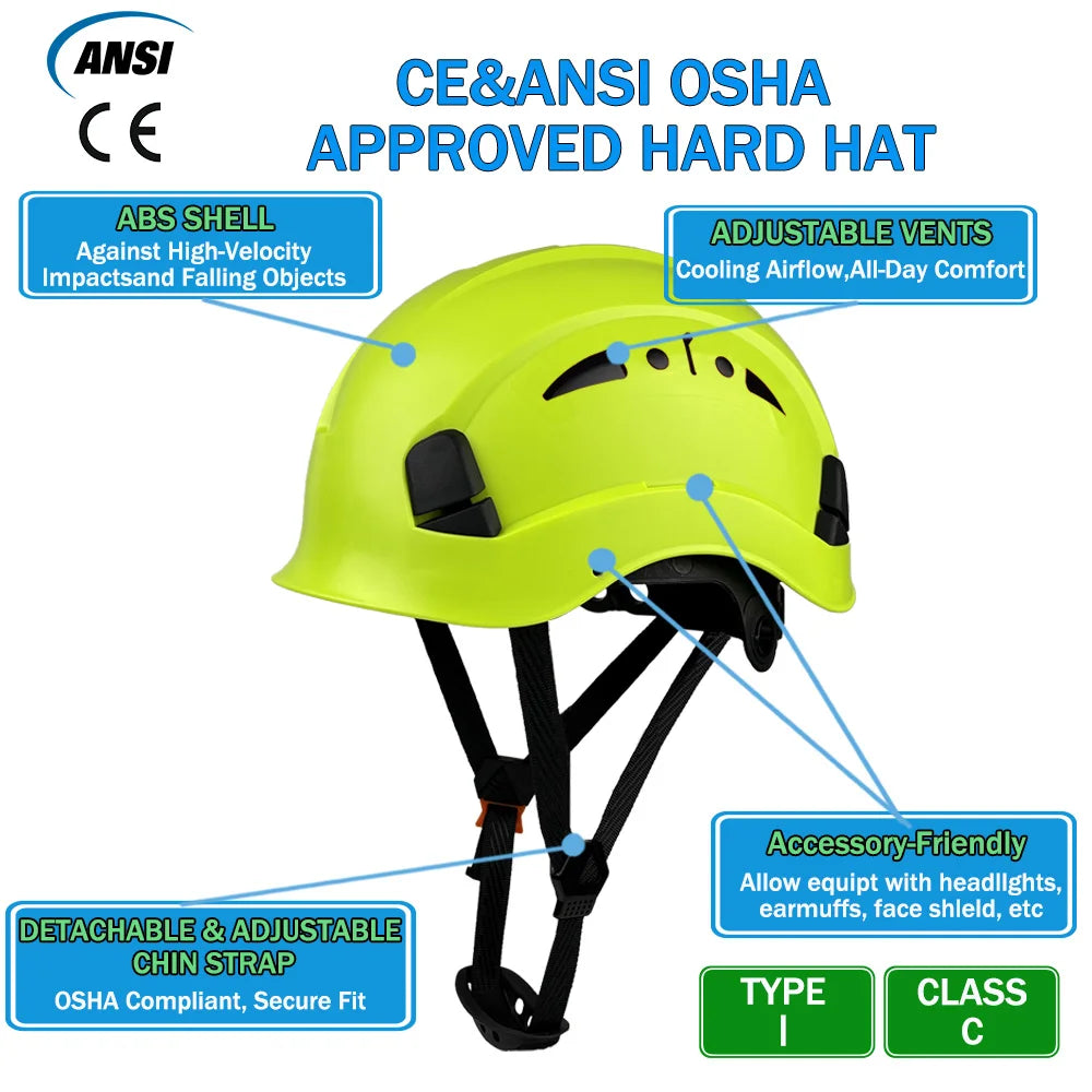 CE ANSI Safety Helmet Breathable ABS Hard Hat Construction Site Working Cap Adjustable Ventilation Climbing Head Protection