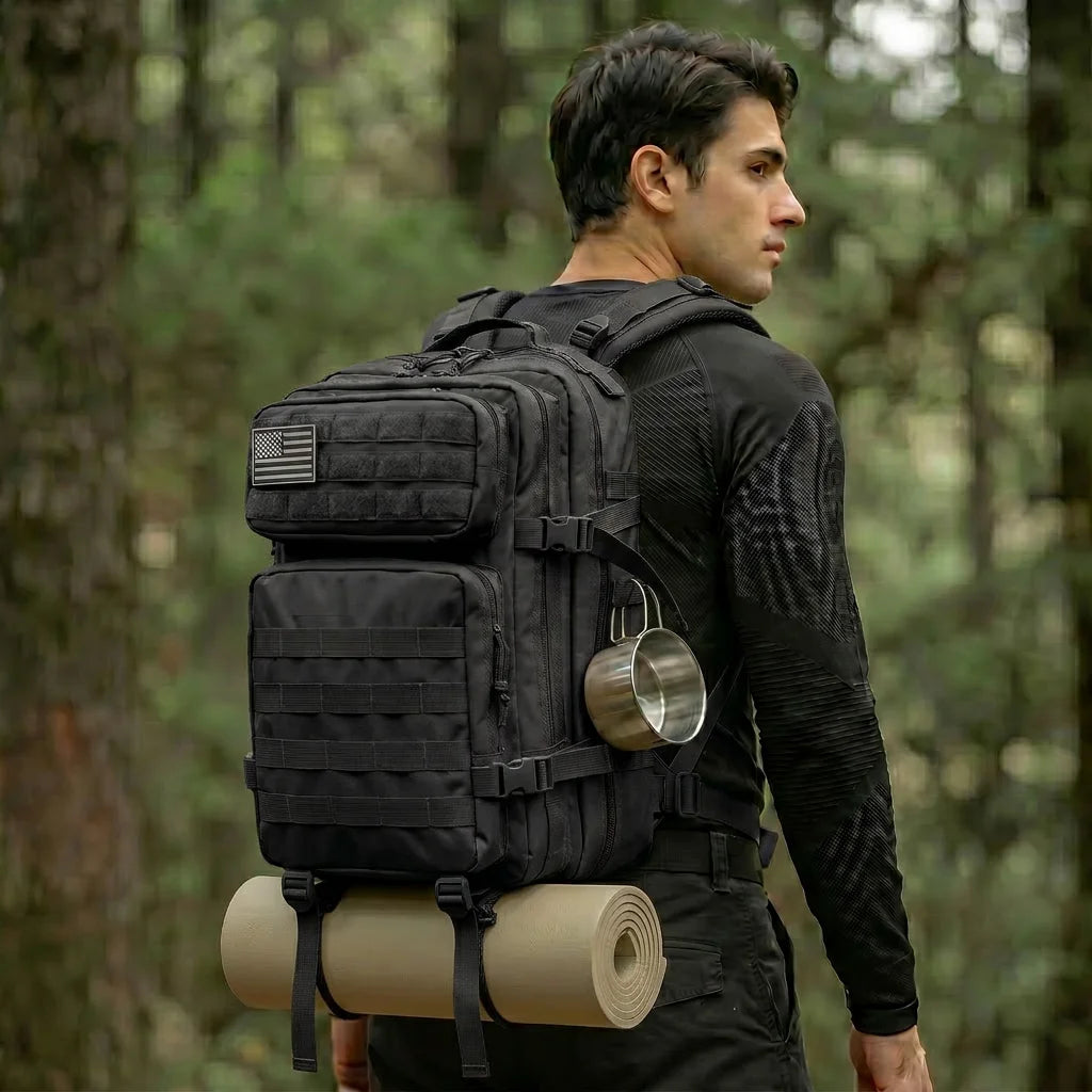 45L Tactical Travel Backpack Molle Storage Bag Large Capacity Multi Pocket Wear Resistant Camping Hiking Trekking Rucksack Durable Outdoor Mountain Climbing Daypack For Men Women Travellers Bushcraft Wilderness Trip Daily Commute Luggage Bag