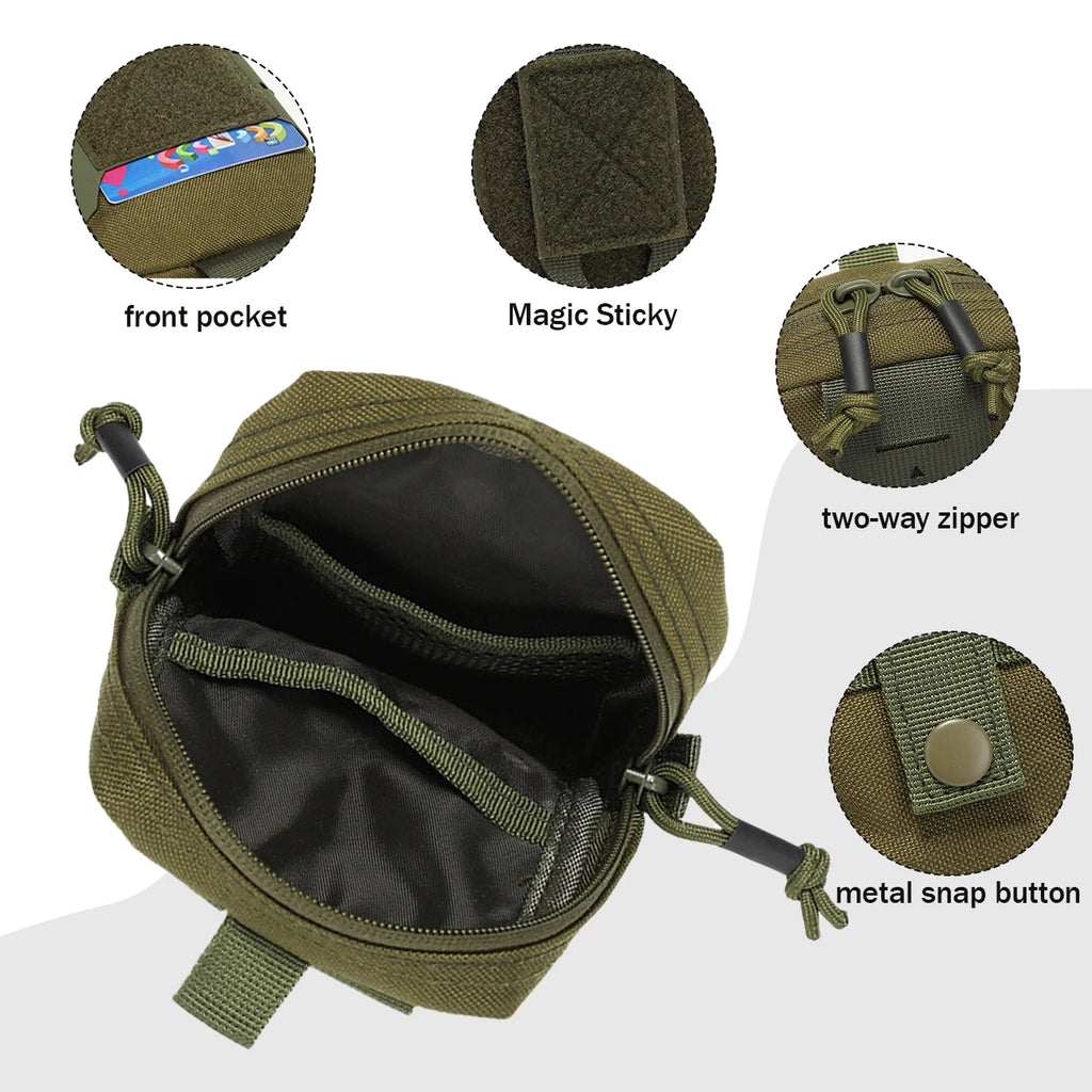 Multi functional waist bag, accessory bag, top double zipper closure, can be fixed on the waist belt for stable installation.