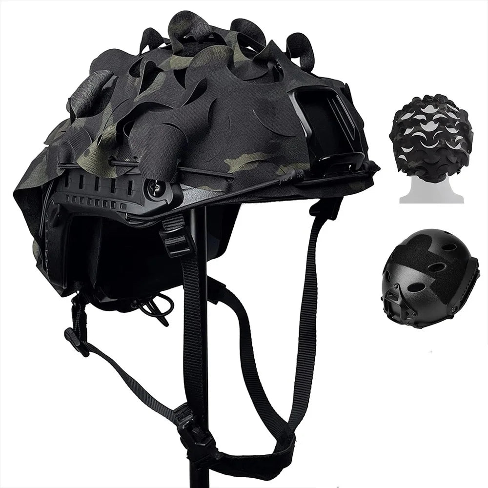 Tactical Airsoft Helmet Set with Communication Headset FAST Camo Helmet Cover L4G24 Bracket for Field Paintball CS Game Cosplay