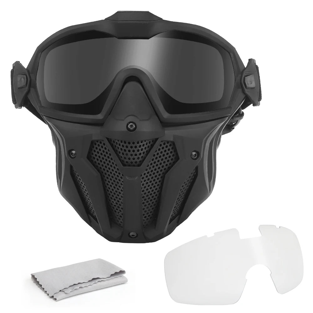 Tactical Airsoft Mask Full Face Mask with Fan Detachable Anti-Fog Protection Goggle for Paintball Shooting CS Game Gear