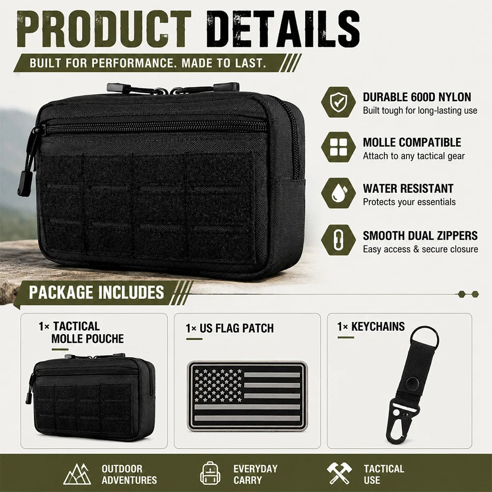 Outdoor Hiking Bag Multifunctional Molle Tactical Waist Bag, Sports Waist Pack, Nylon Portable Waist Bag with Emblem and Fixed Buckle for Hunting, Camping, Cycling