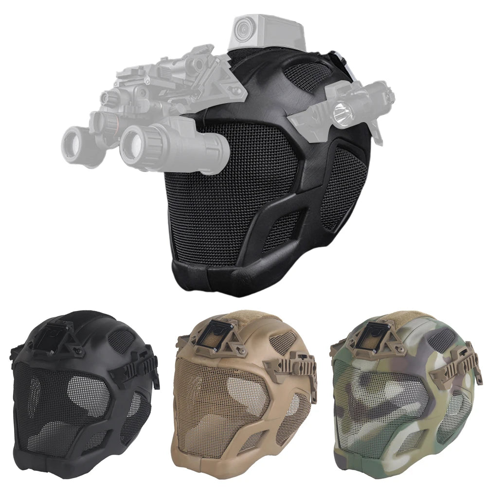 Full Protection Tactical Sports Helmet Full Face Steel Mesh Mask Airsoft Hunting Shooting Outdoor Riding Helmet Head Protector