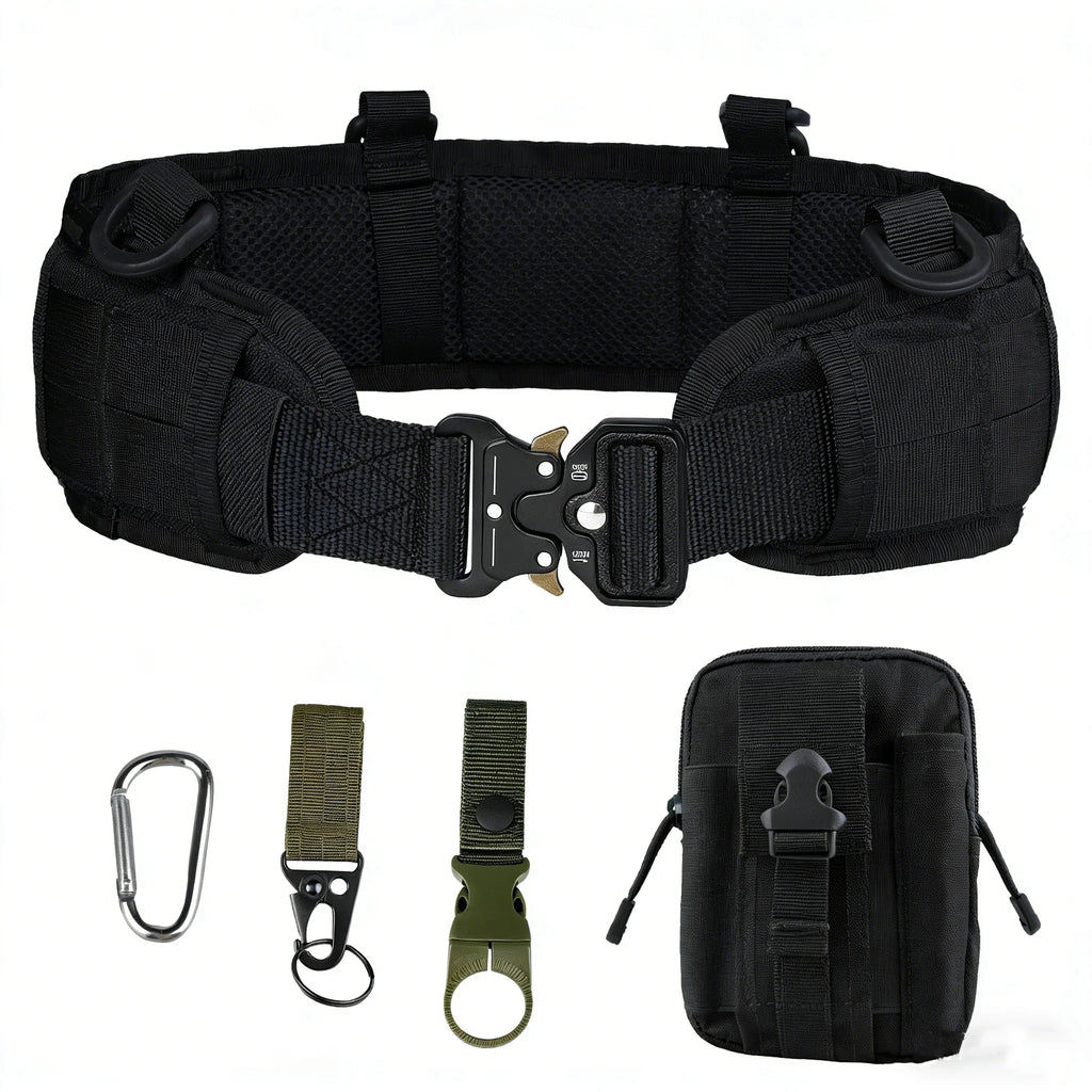 Tactical Waist Belt with Detachable Pouch Quick Release Buckle Outdoor Utility Gear for Hiking Camping Fishing Military Training