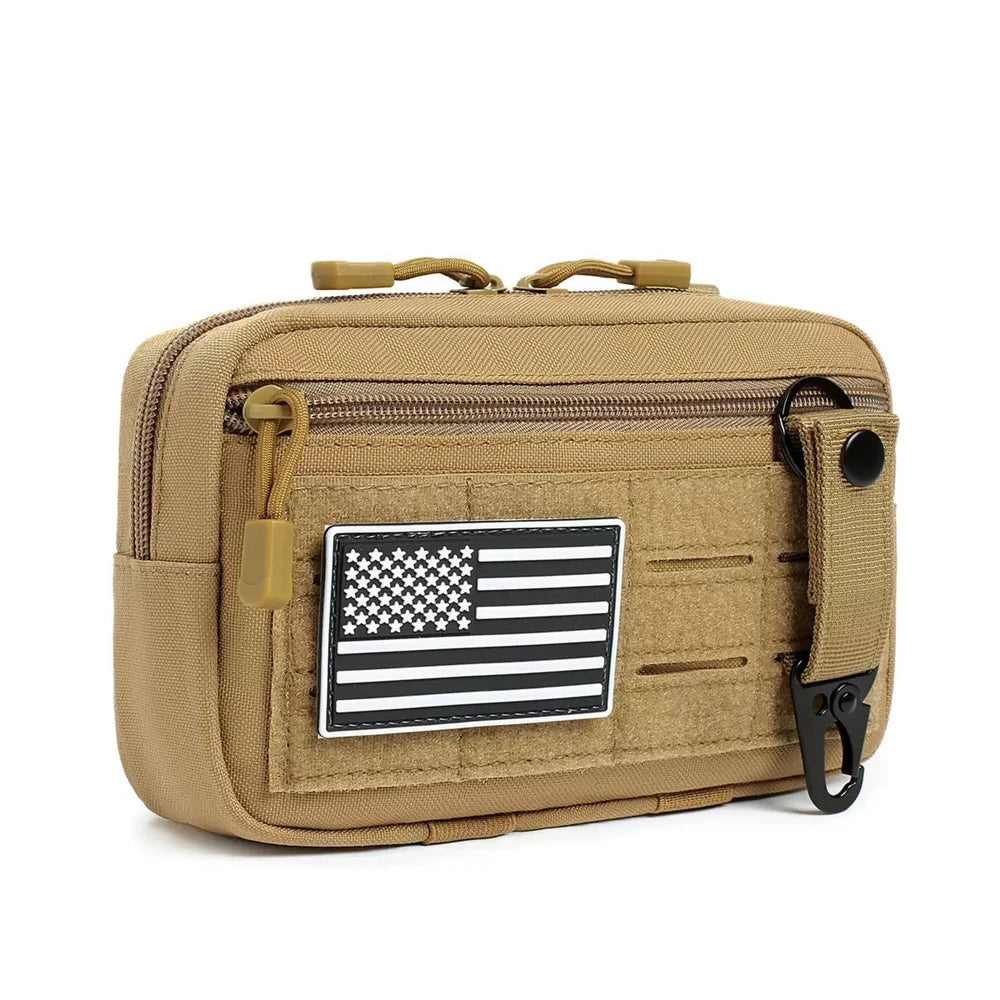 Tactical Molle Admin Pouch Utility Laser Cut EDC Tool Pouch Bag Horizontal Modular Pouches Include US Flag Patch and Keychain