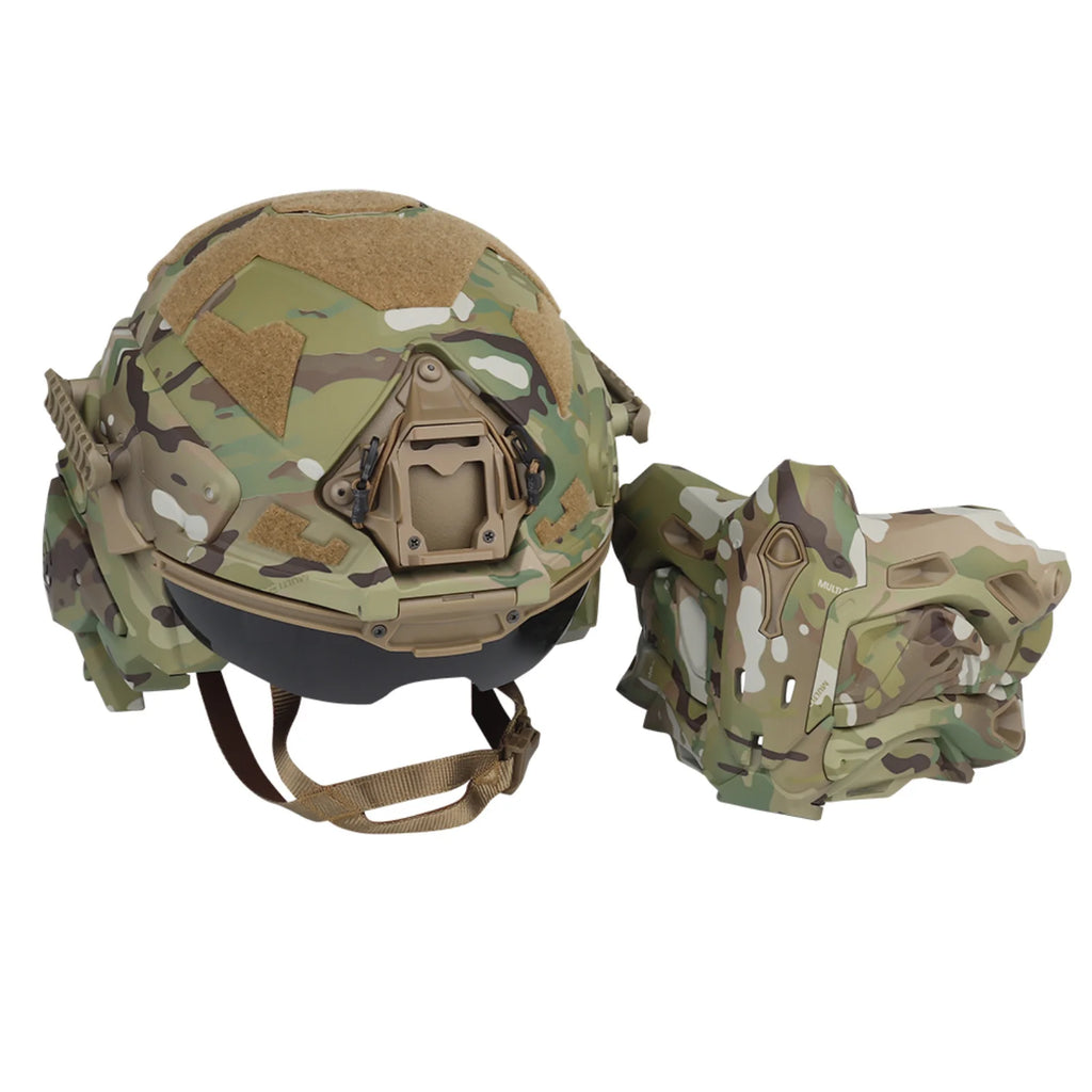 Assault I Airsoft Helmet Full Face, Tactical Helmet with HD Headset Anti-Fog Fan 2 Pairs Lens Flip Mask for Outdoor CS