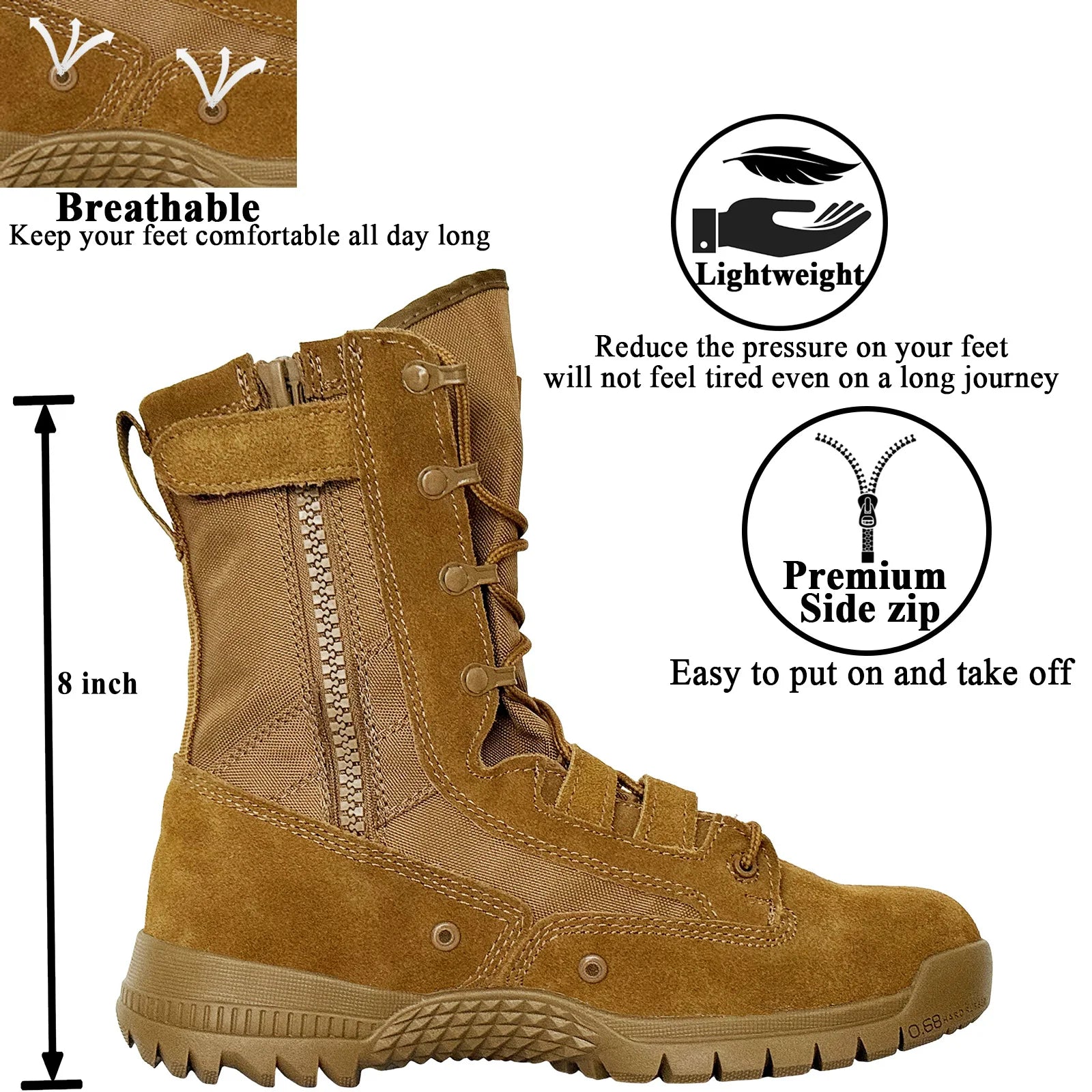 LAHORS® High-Top Men's Leather Hiking Work Boots With Zipper Non-Slip Lightweight Combat &Tactical Breathable Desert Boots