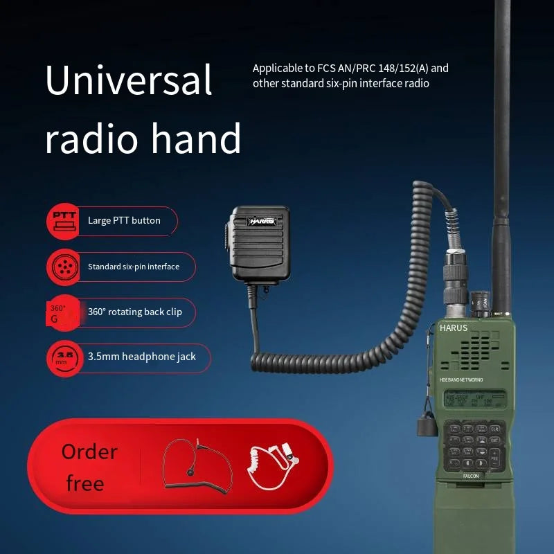 Tactical Type AN/PRC 148/152 Standard Six Pin Interface Universal Radio Handheld Microphone