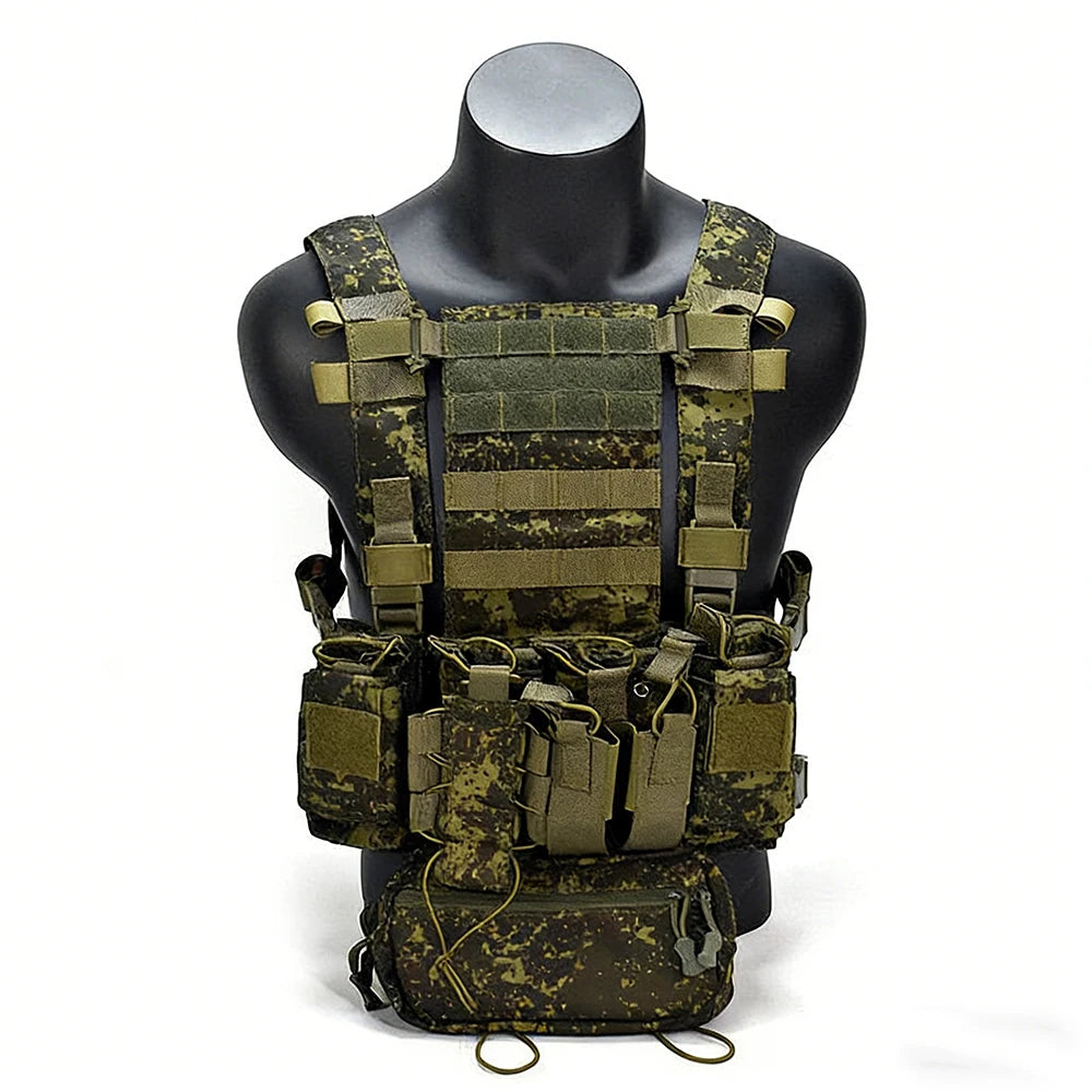 Tactical Chest Rig Vest MOLLE Modular EMR Camouflage Lightweight Chest Hanging Bag Airsoft Combat Vest Set for Hunting Shooting